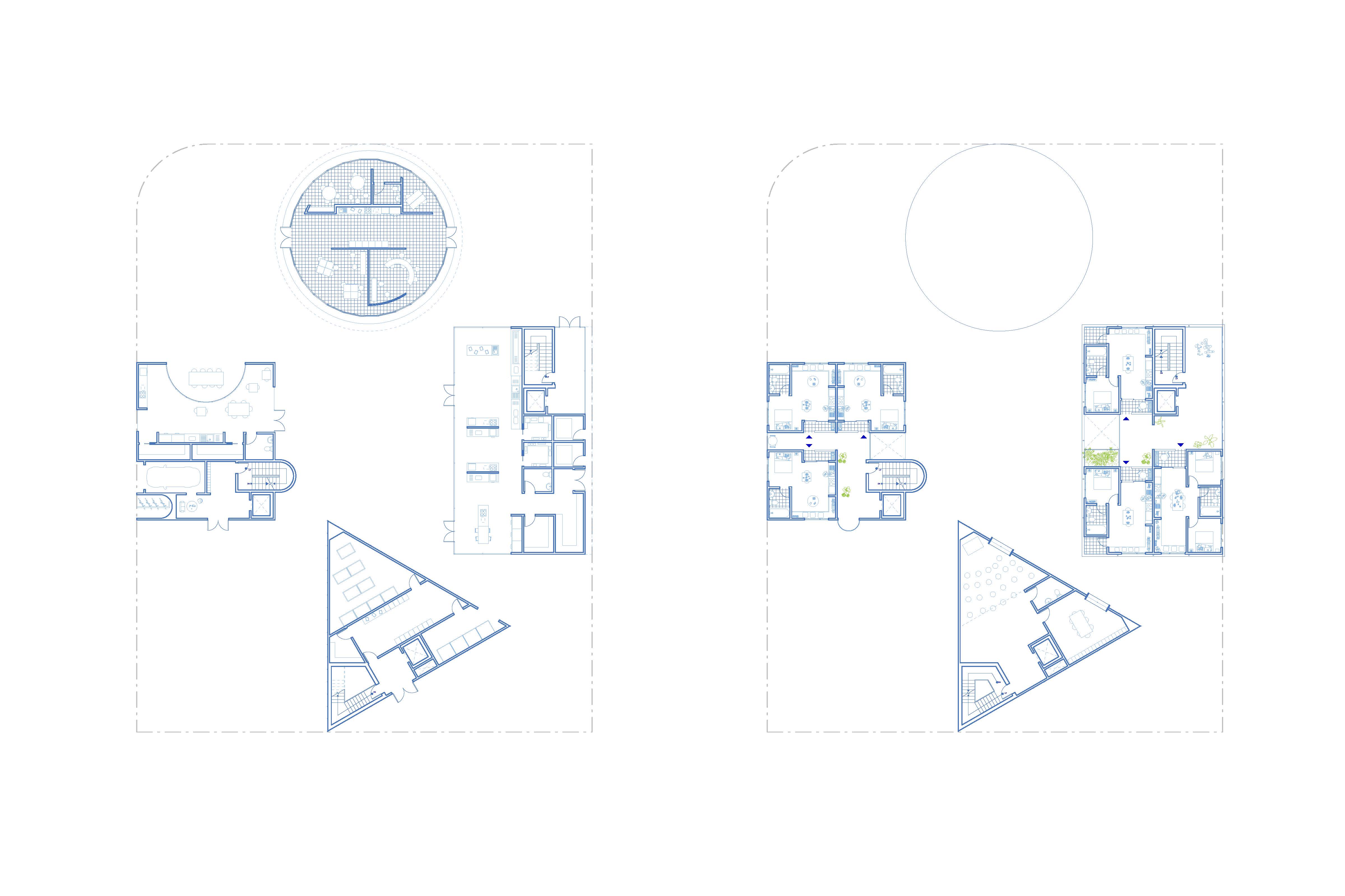 Roofscape with gardens and outdoor kitchens